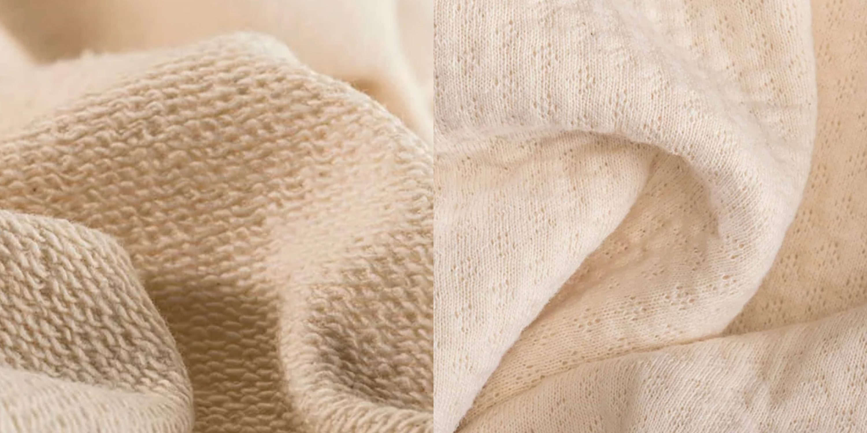 Close-up of organic cotton French Terry and organic cotton waffle weave